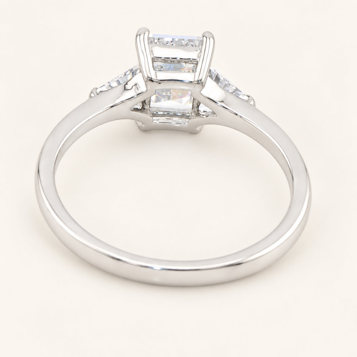 3/4 Carat Emerald Cut Cubic Zirconia 3 Stone Sterling Silver Engagement Ring