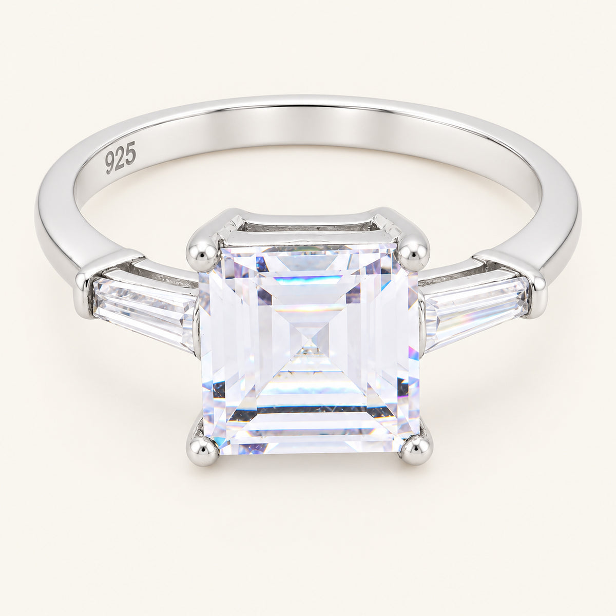 Princess Cut Cubic Zirconia Sterling Silver Engagement Ring