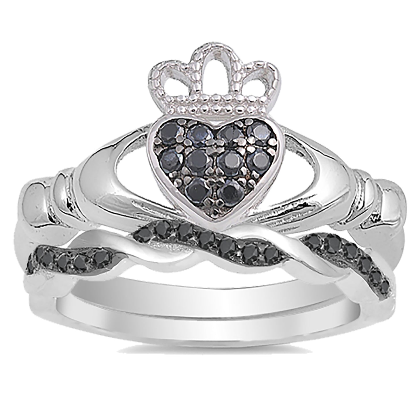 Black White CZ Sterling Silver Unique Wedding Ring Set for Women