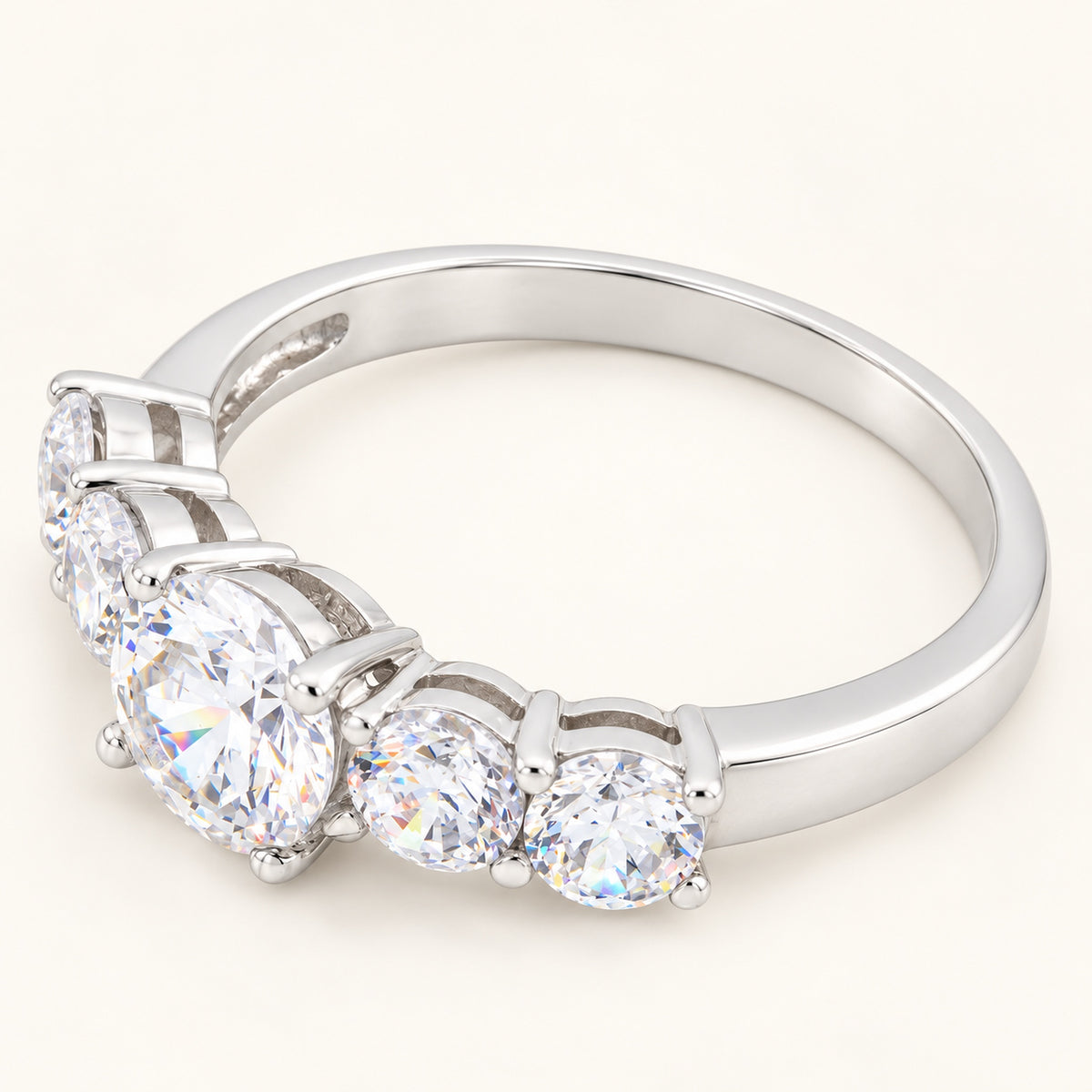 Round Brilliant Cut Multi Stone Engagement Ring Sterling Silver