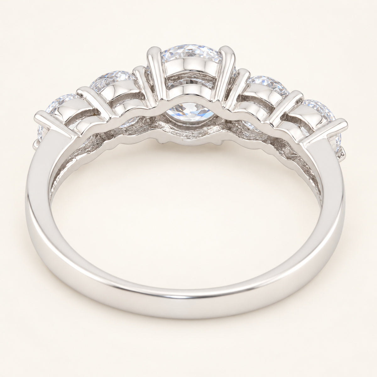 Round Brilliant Cut Multi Stone Engagement Ring Sterling Silver
