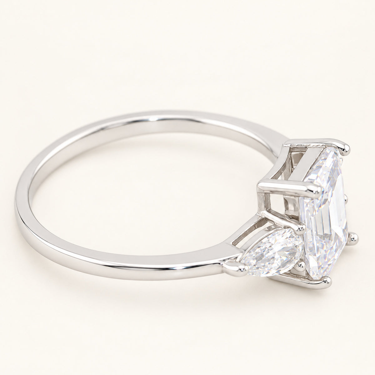 Emerald Cut Three Stone Cubic Zirconia Sterling Silver Engagement Ring