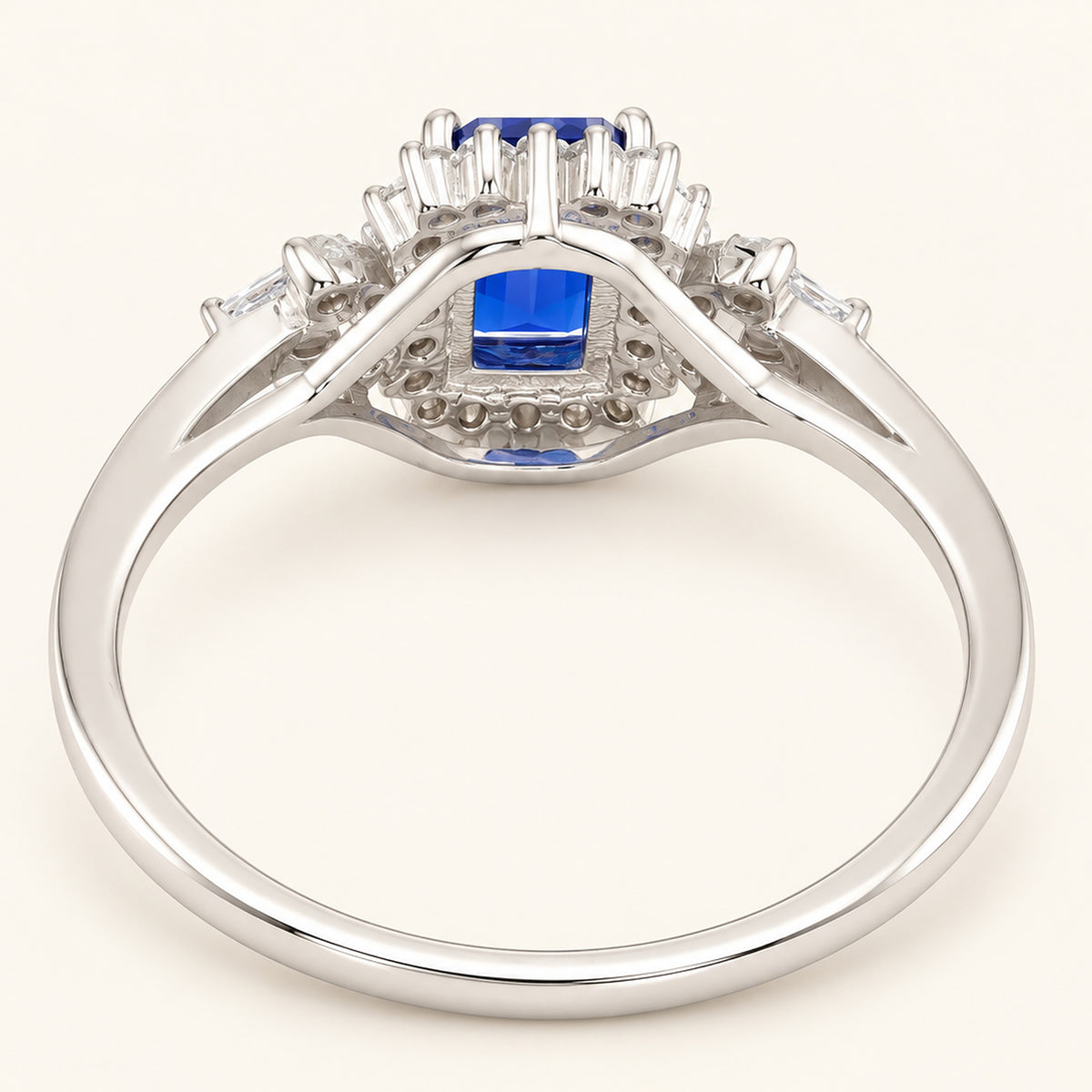 Vintage Simulated Sapphire Emerald Cut Victorian Engagement Ring