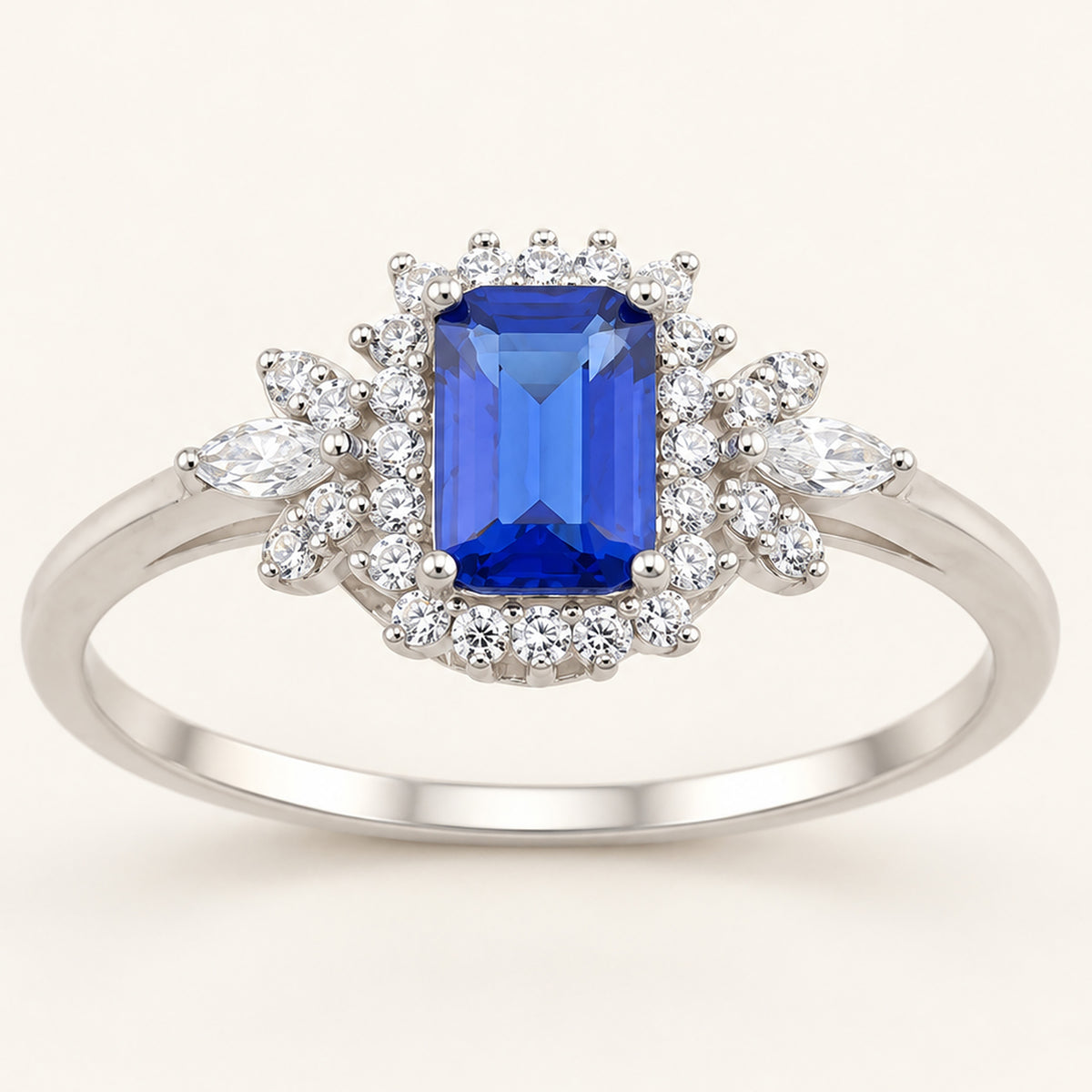 Vintage Simulated Sapphire Emerald Cut Victorian Engagement Ring
