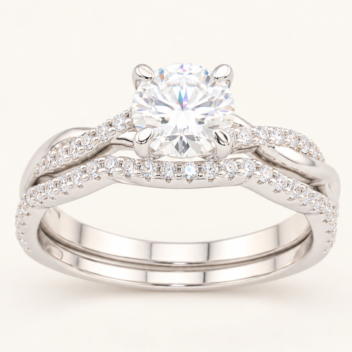Realistic 3/4 Carat Round Brilliant Cubic Zirconia Wedding Ring Set in Silver