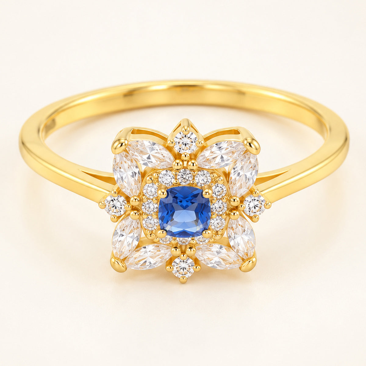 Vintage Style Simulated Sapphire Blue CZ Gold Plated Silver Ring