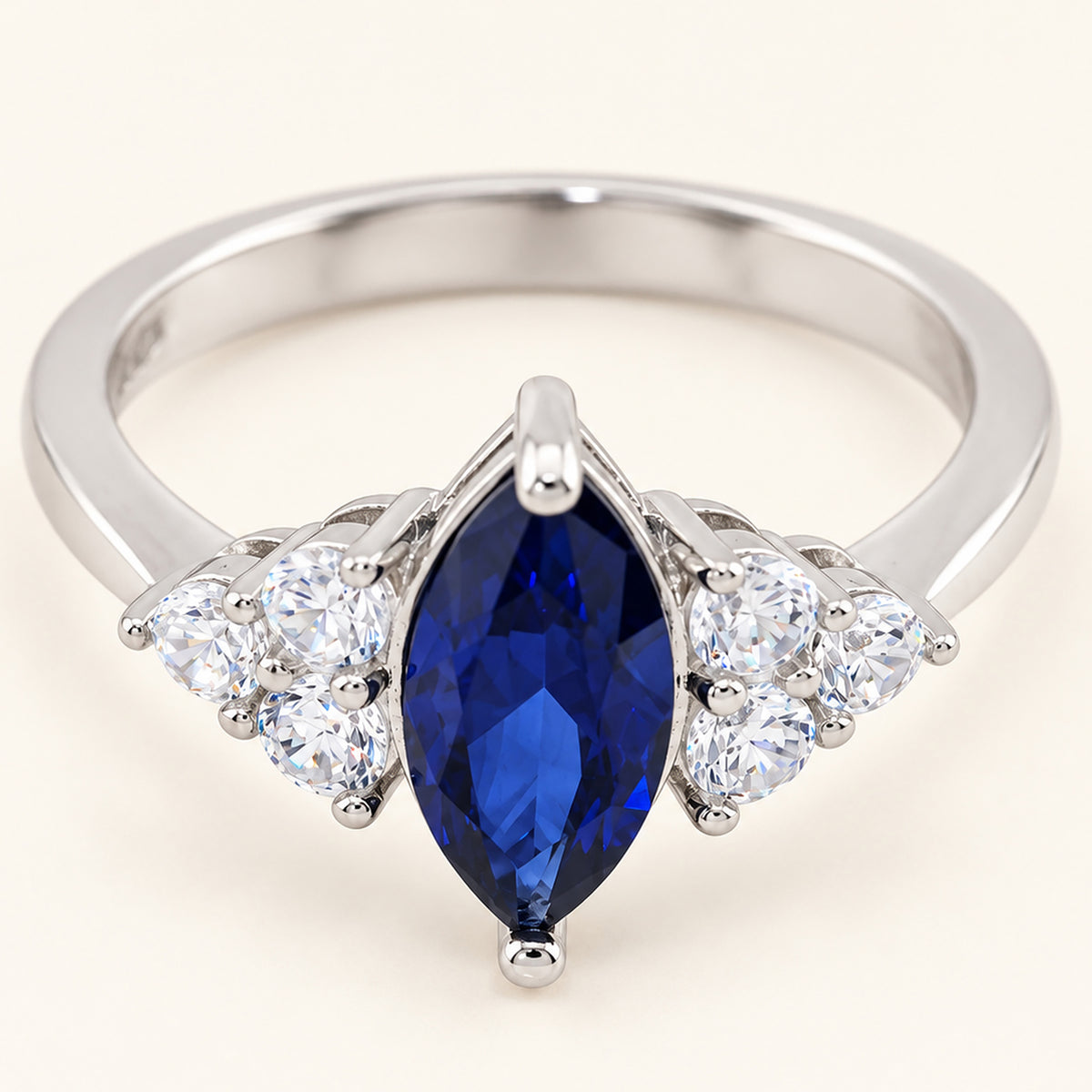Vintage Simulated Sapphire Marquise Cut Sterling Silver Ring