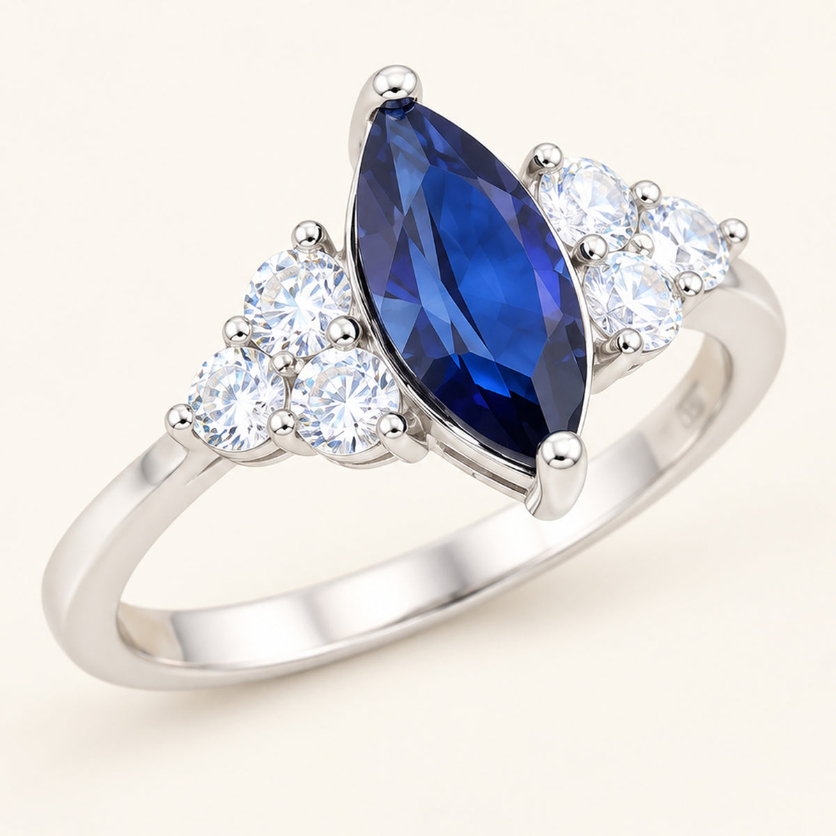 Vintage Simulated Sapphire Marquise Cut Sterling Silver Ring