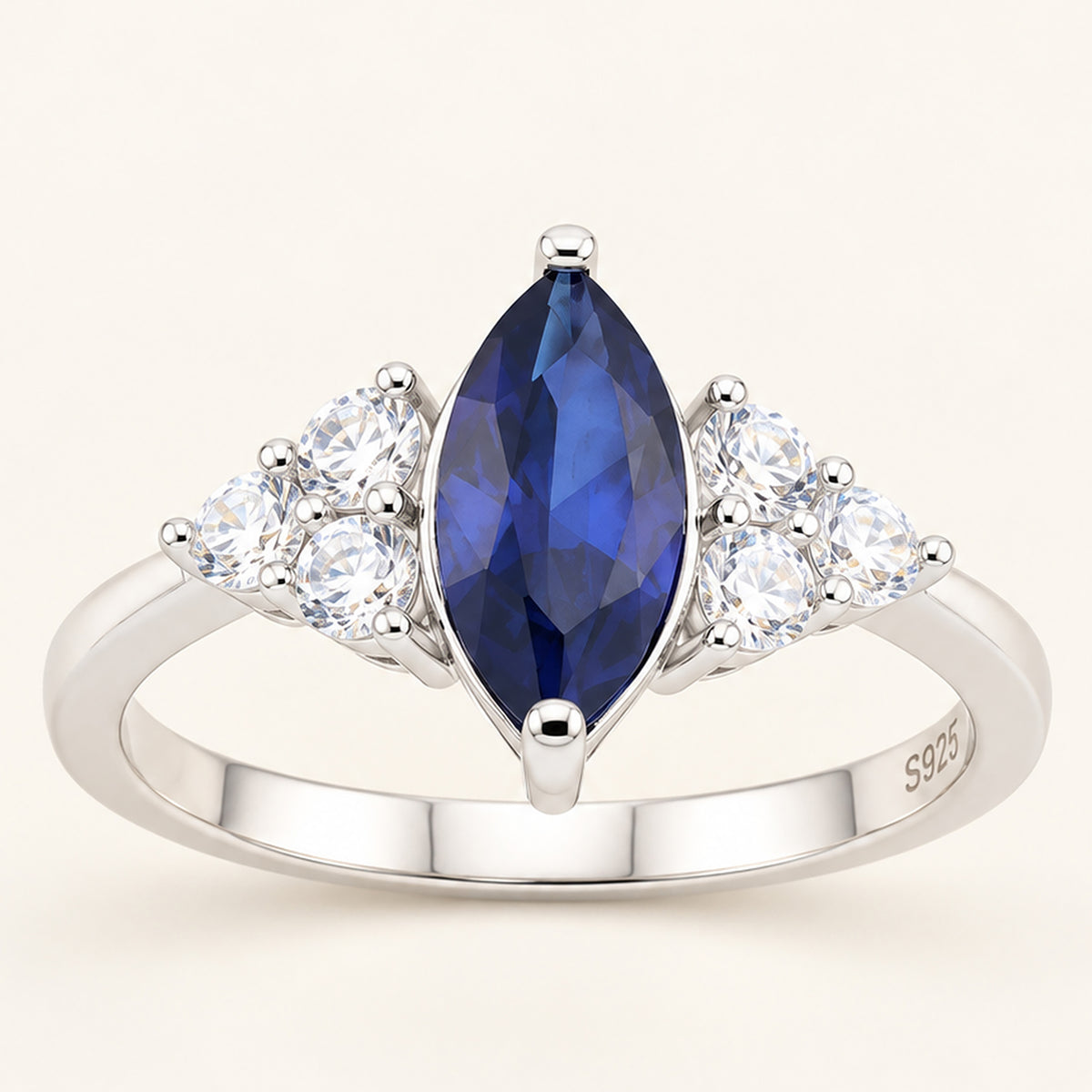 Vintage Simulated Sapphire Marquise Cut Sterling Silver Ring