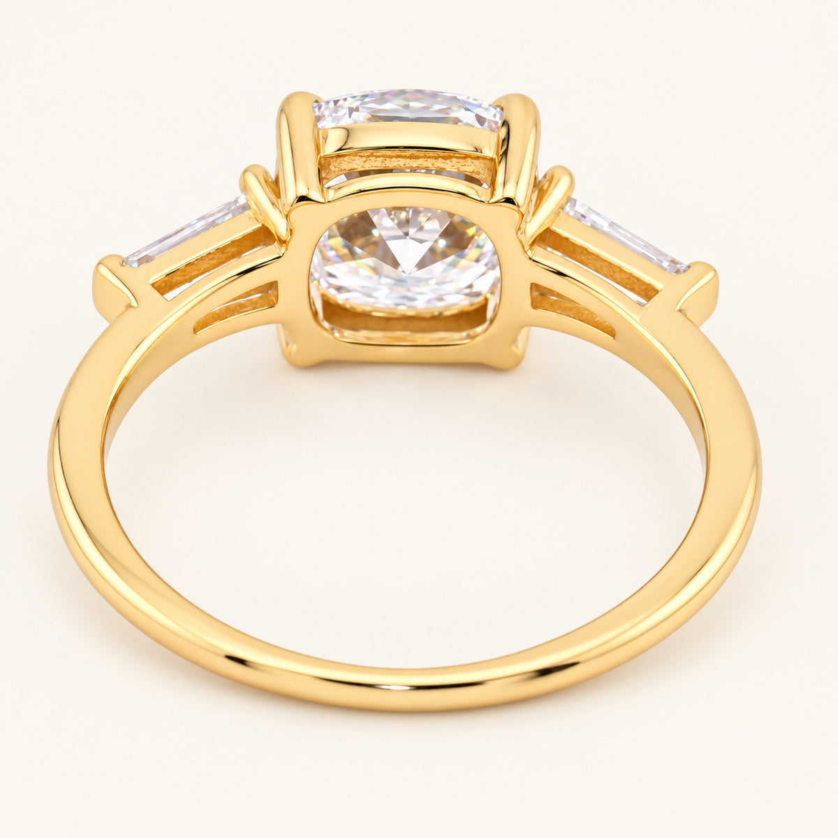 Round Brilliant Cubic Zirconia Three Stone Gold Plated Silver Engagement Ring