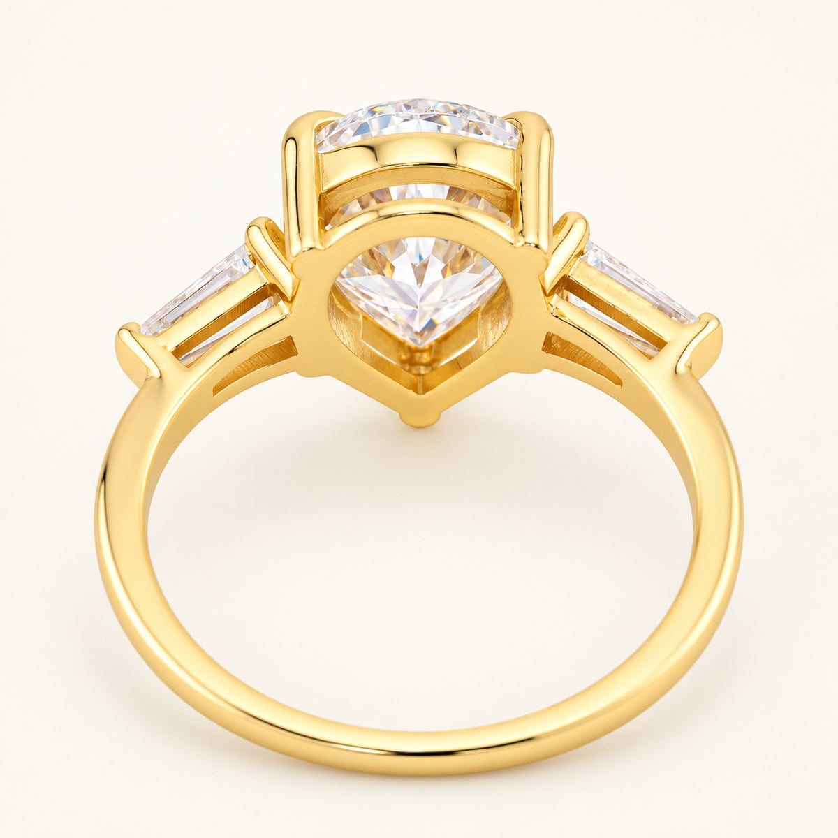 Pear Cut Cubic Zirconia Three Stone Gold Plated Silver Engagement Ring