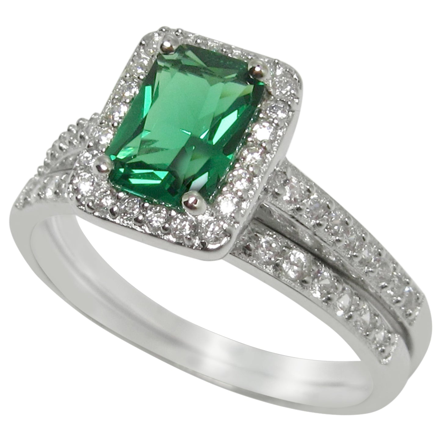 1 Carat Green CZ Simulated Emerald Wedding Engagement Ring Set
