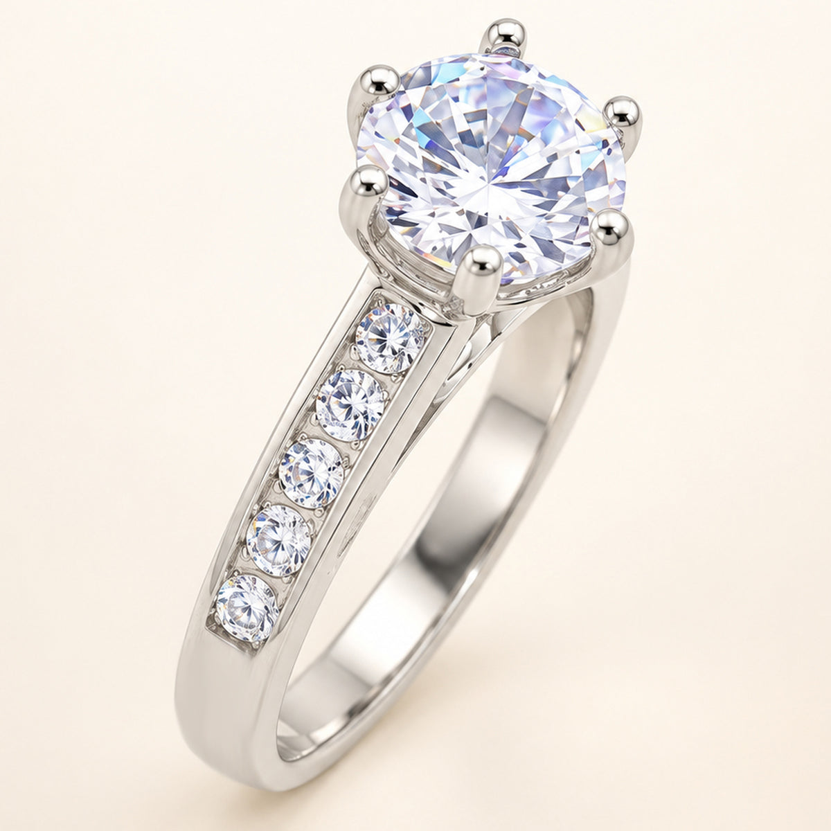 Round Brilliant Solitaire Cubic Zirconia Engagement Ring Sterling Silver