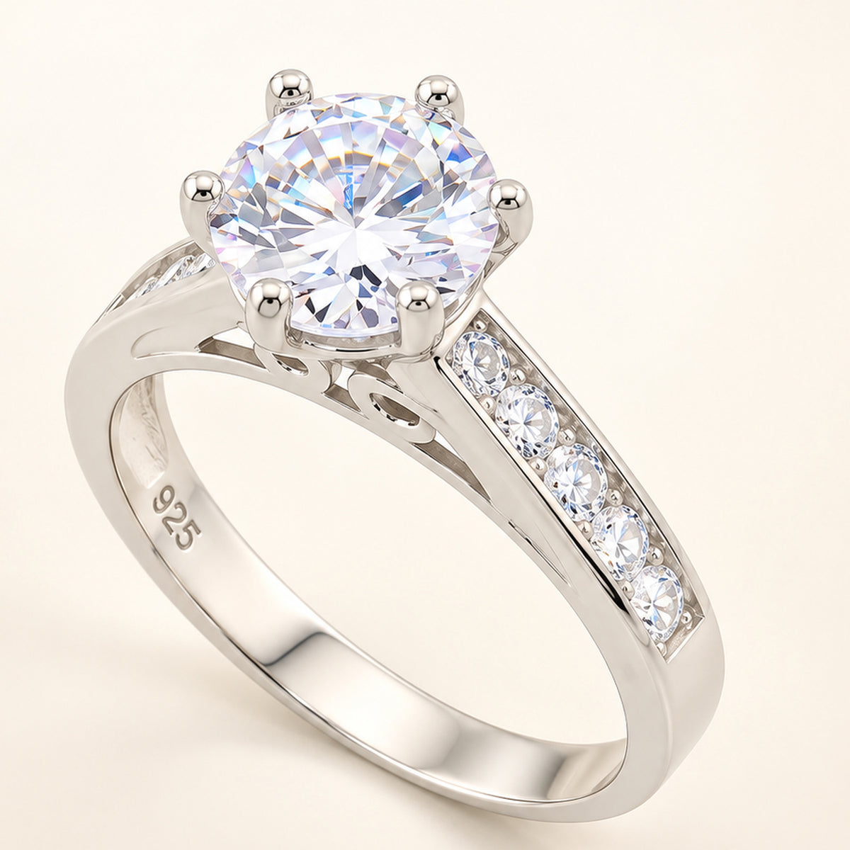 Round Brilliant Solitaire Cubic Zirconia Engagement Ring Sterling Silver