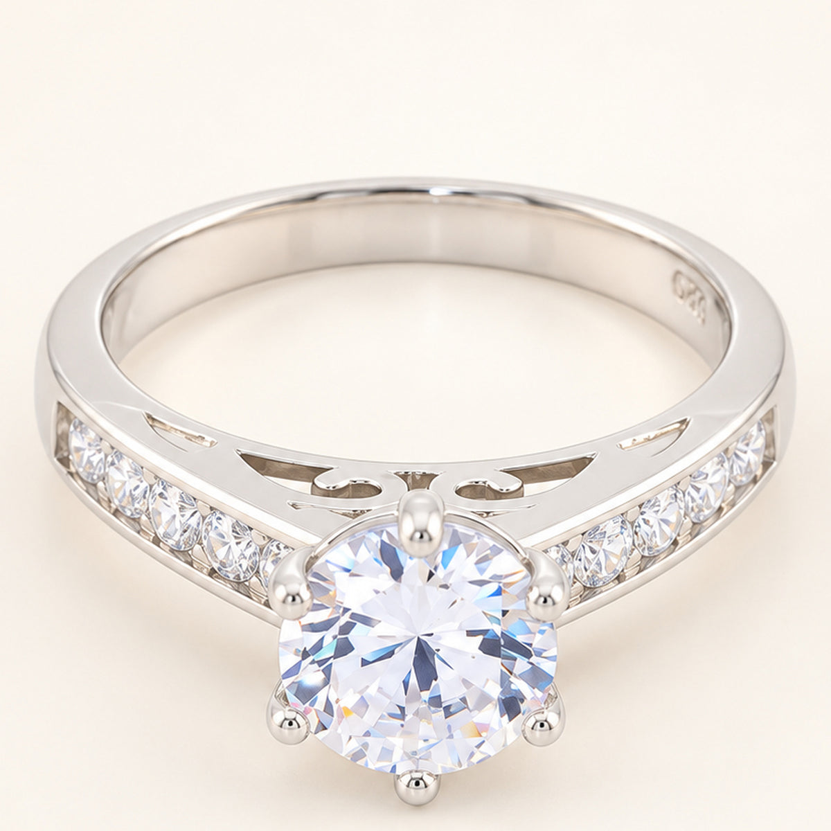 Round Brilliant Solitaire Cubic Zirconia Engagement Ring Sterling Silver