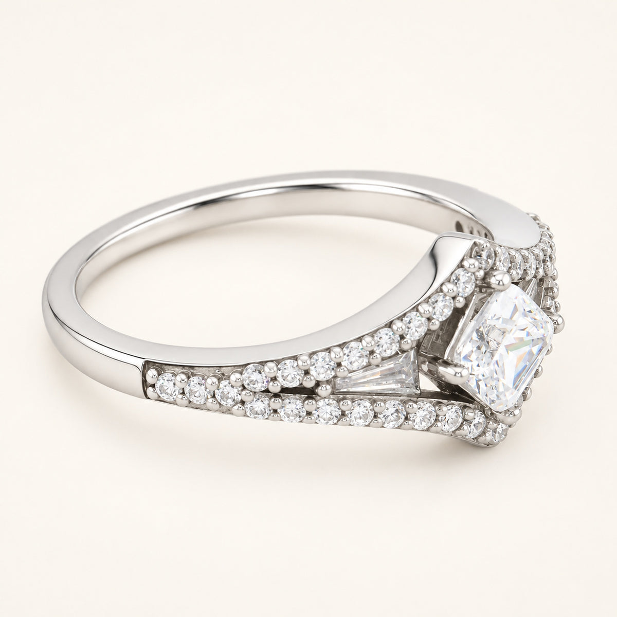 1/2 Carat Diamond Shaped Cubic Zirconia Engagement Ring Sterling Silver