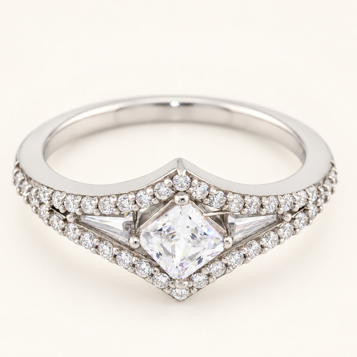 1/2 Carat Diamond Shaped Cubic Zirconia Engagement Ring Sterling Silver