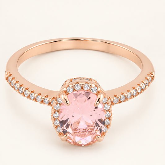 Oval Cut Cubic Zirconia Engagement Ring in Rose Gold Plated Sterling Silver