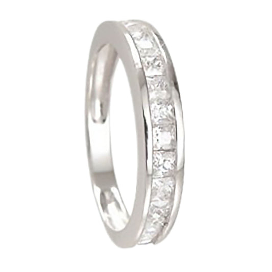 CZ Sterling Silver Traditional Half Eternity Wedding Band Ring for Women
