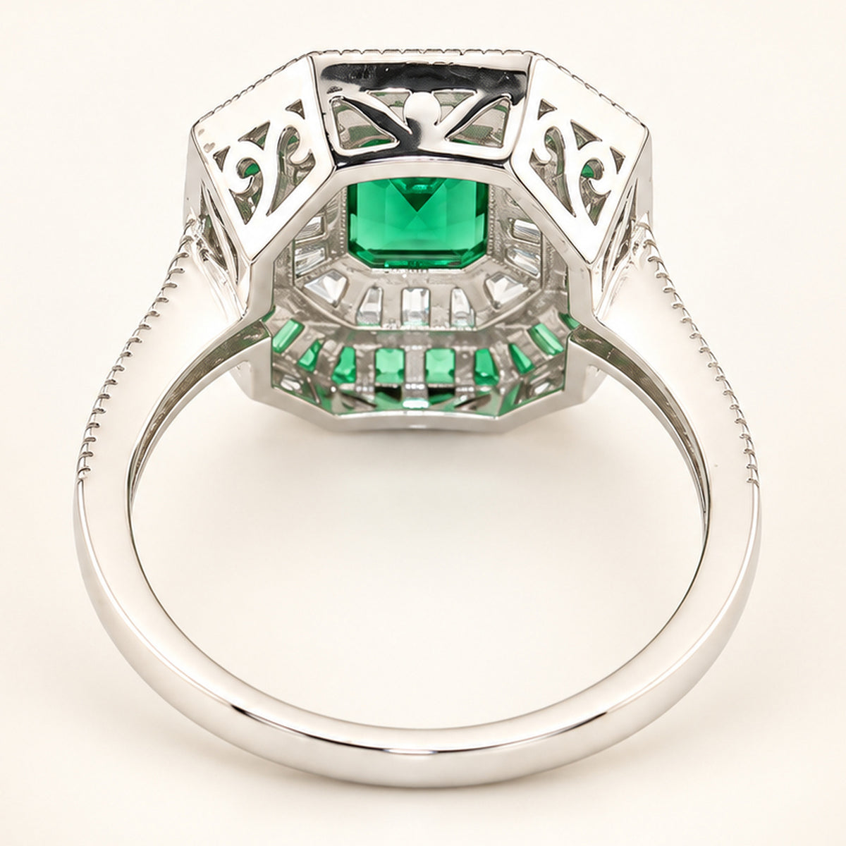 Simulated Emerald 1 Carat Green Cubic Zirconia Vintage Engagement Ring