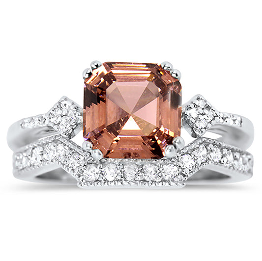 1 Carat Pink CZ Sterling Silver Wedding Engagement Ring Set