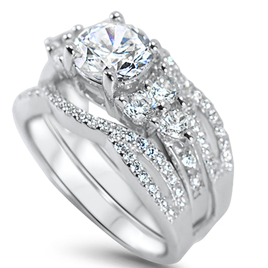Vintage Victorian Multi Stone Guard Engagement Wedding Ring Set