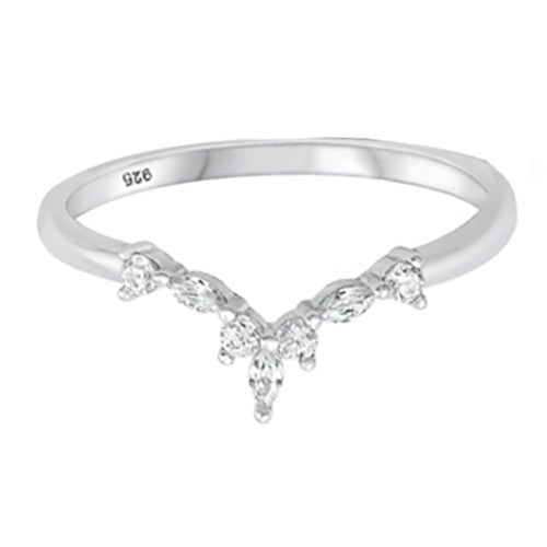 V Shaped Chevron CZ Wedding Band Ring for Women