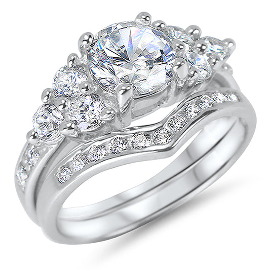 Vintage Victorian Round Brilliant Wedding Engagement Ring Set