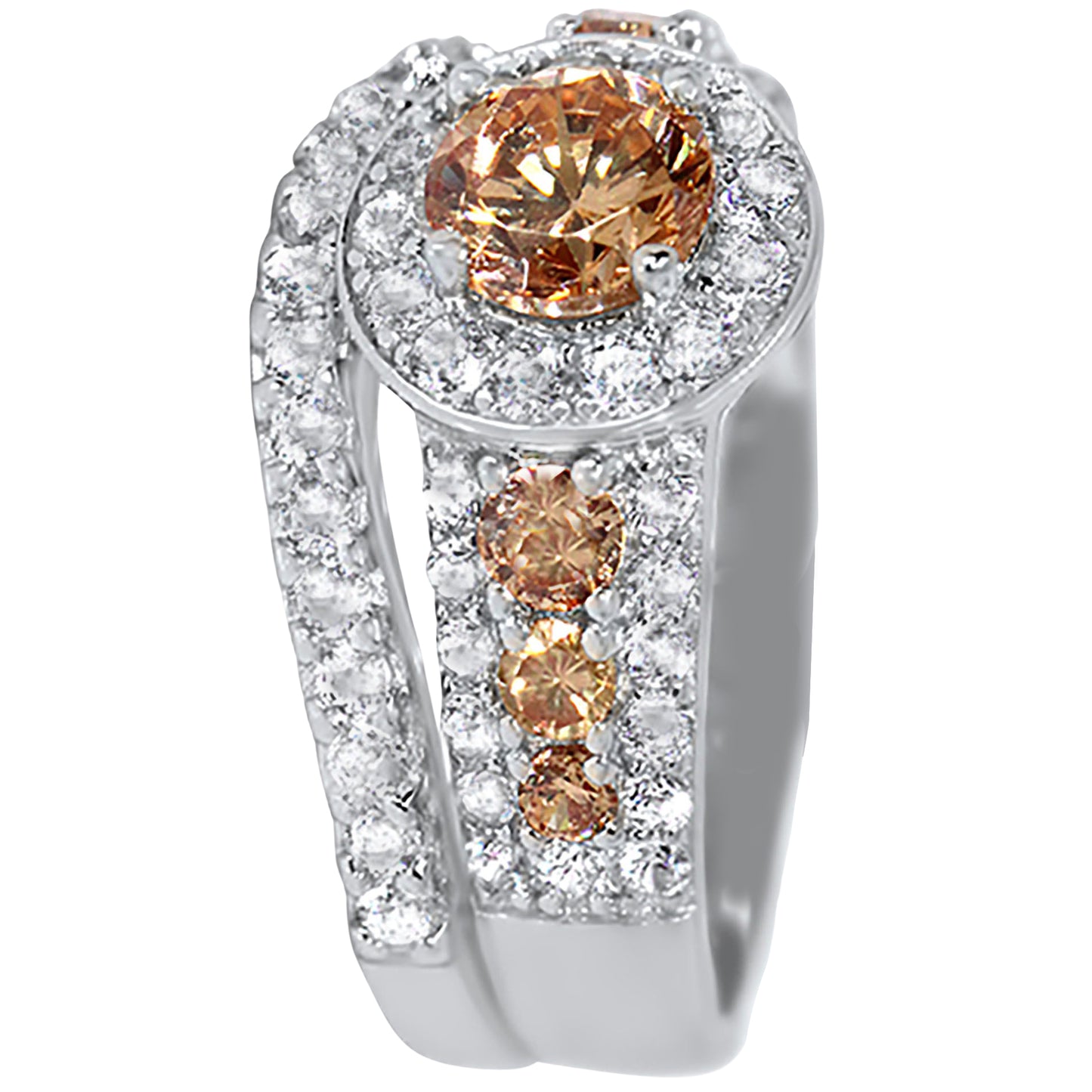 1 Carat Round Brilliant Citrine Color CZ Wedding Engagement Ring Set