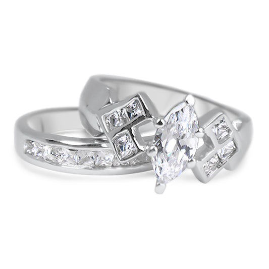 1.25 Marquise Cut CZ Wedding Engagement Ring Set