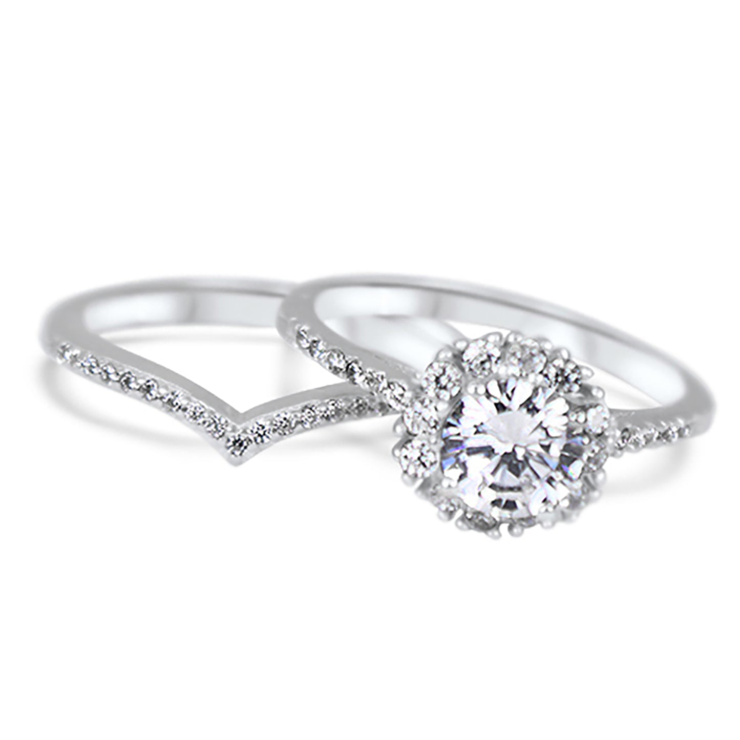 1 Carat Round Brilliant Halo Setting Wedding Engagement Ring Set