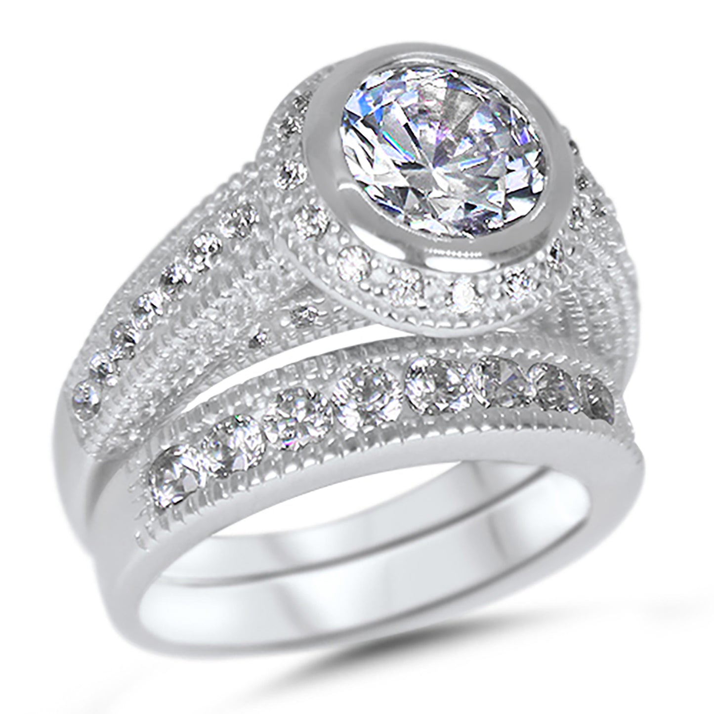 1 Carat Round Brilliant Cut Vintage Style Wedding Ring Set