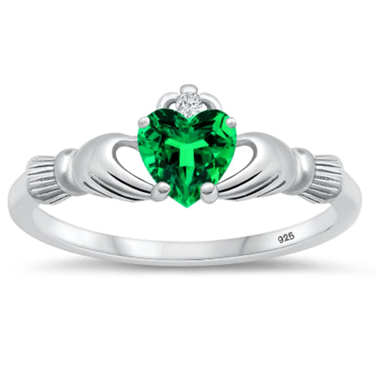 Celtic Claddagh emerald Color CZ May Birthstone Wedding Engagement Ring Set