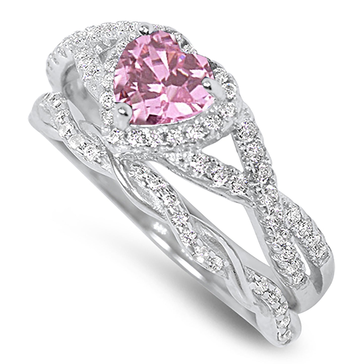 1 Carat Pink CZ Antique Style Silver Wedding Engagement Ring Set