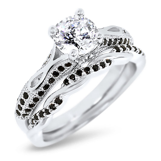 1 Carat White CZ Round Brilliant Silver Wedding Ring Set