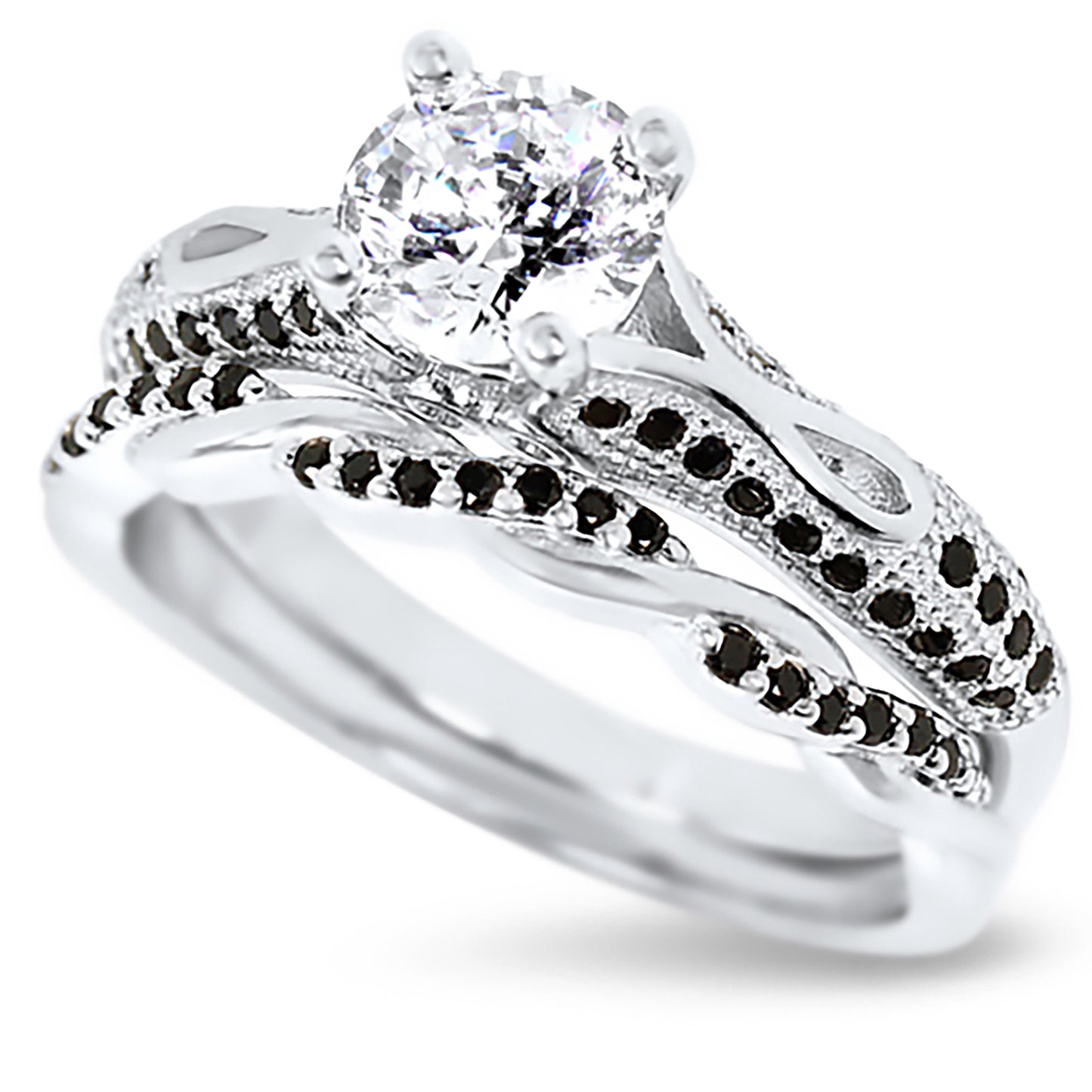 1 Carat White CZ Round Brilliant Silver Wedding Ring Set