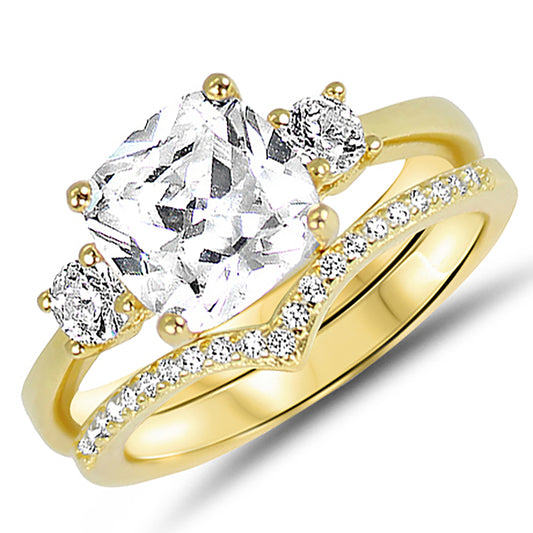 Princess Cut Sterling Silver CZ Wedding Engagement Ring Set