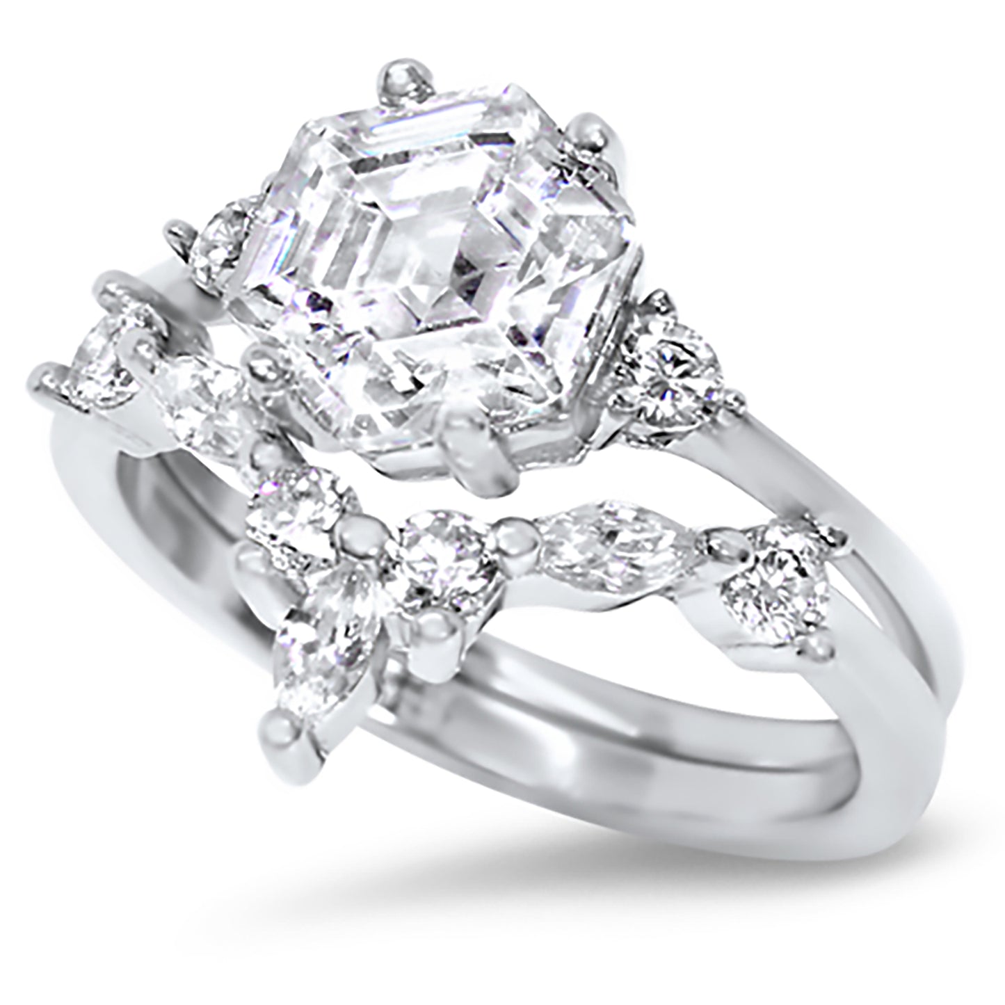 1 Carat Art Deco Vintage Silver Wedding Engagement Ring Set