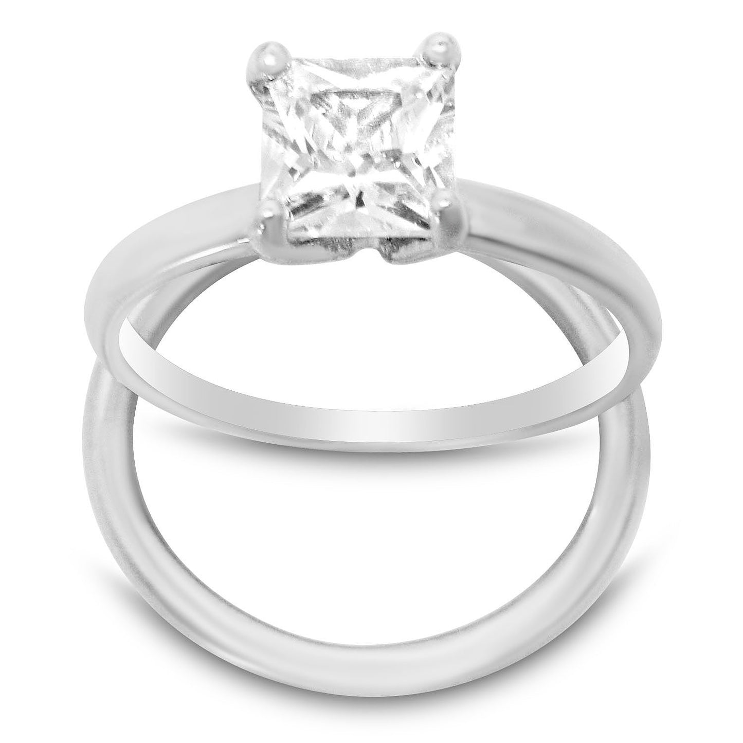 1 Carat Princess Cut CZ Sterling Silver Wedding Engagement Ring Set