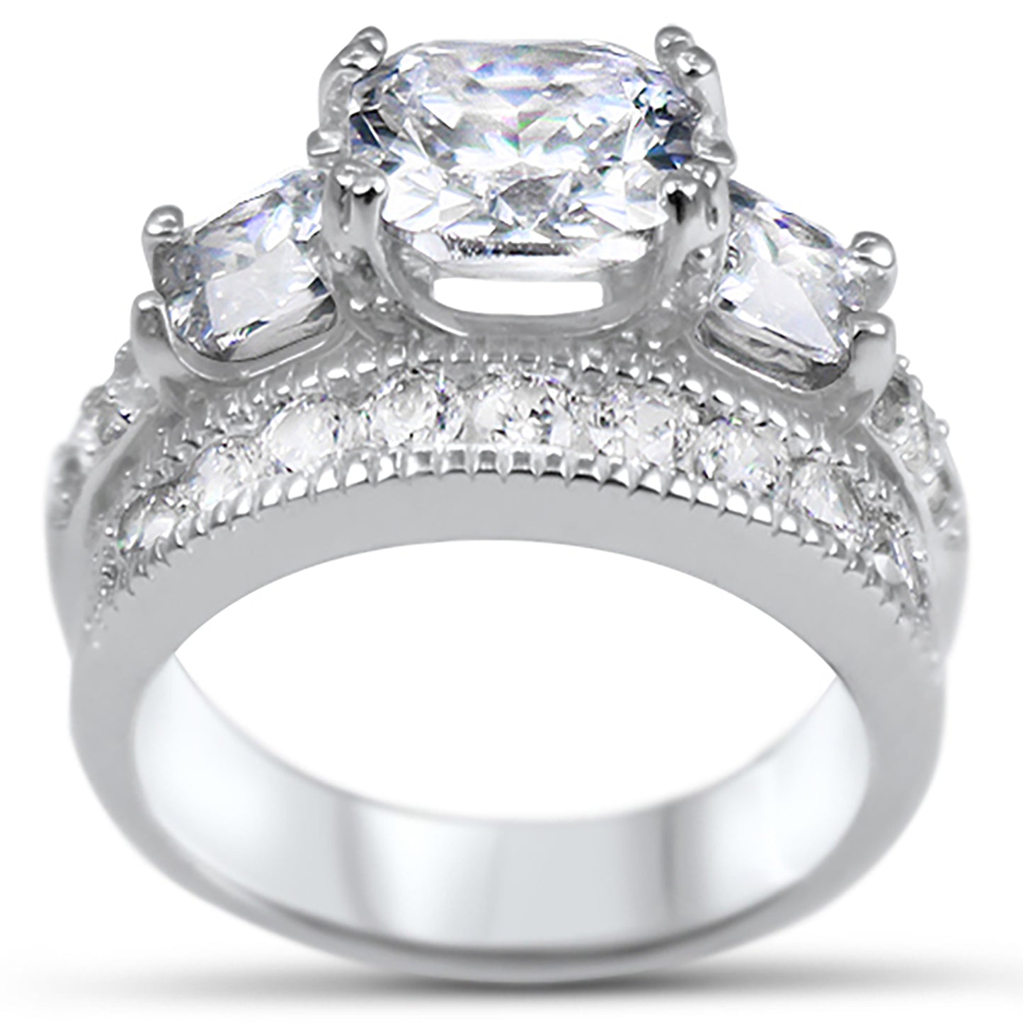 1 Carat CZ Sterling Silver Wedding Engagement Ring Set