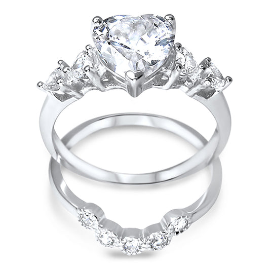 Vintage CZ Sterling Silver Wedding Engagement Ring Set
