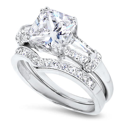1.5 Carat Princess Cut CZ Sterling Silver Wedding Ring Set