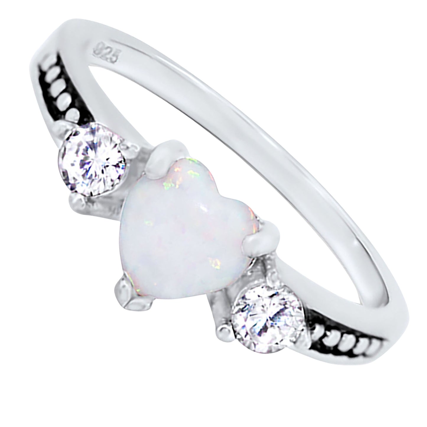 1 Carat Lab Created Opal Heart Black CZ Unique Silver Wedding Ring Set