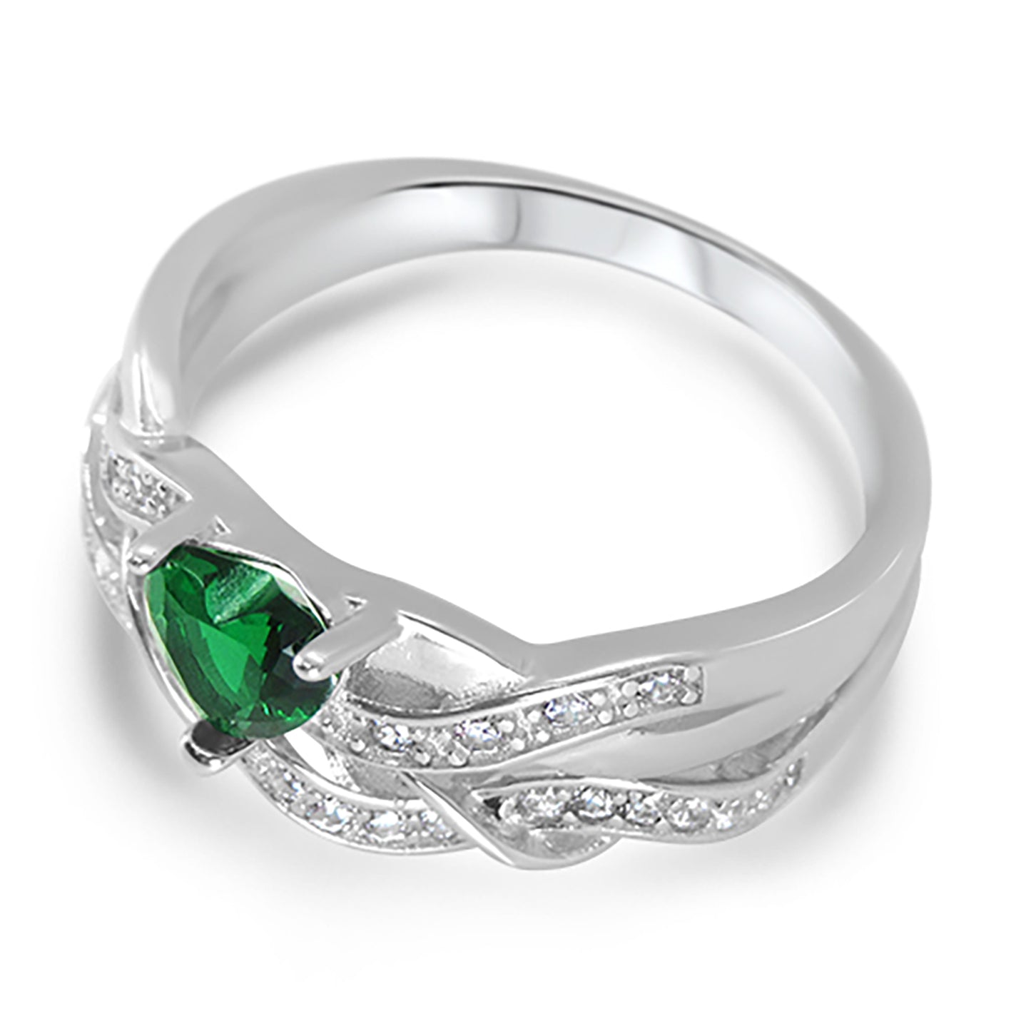 Green Simulated Emerald CZ Sterling Silver Wedding Engagement Ring Set