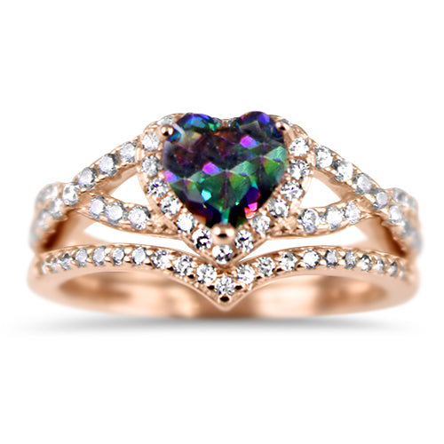1 Carat Heart Cut Halo Set Simulated Black Topaz Wedding Ring Set in Silver