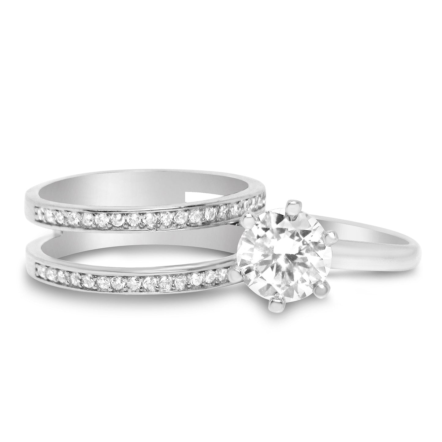 1 Carat Round Brilliant CZ Sterling Silver Wedding Engagement Ring Set