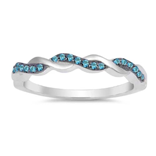 Aquamarine Color CZ Sterling Silver Twisted Vine Wedding Band Ring for Women
