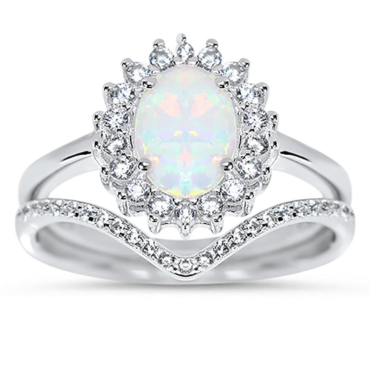 1 Carat Lab Created White Opal Sterling Silver Wedding Ring Set