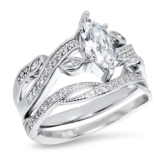 1.25 Carat Marquise Cut CZ Sterling Silver Wedding Engagement Ring Set