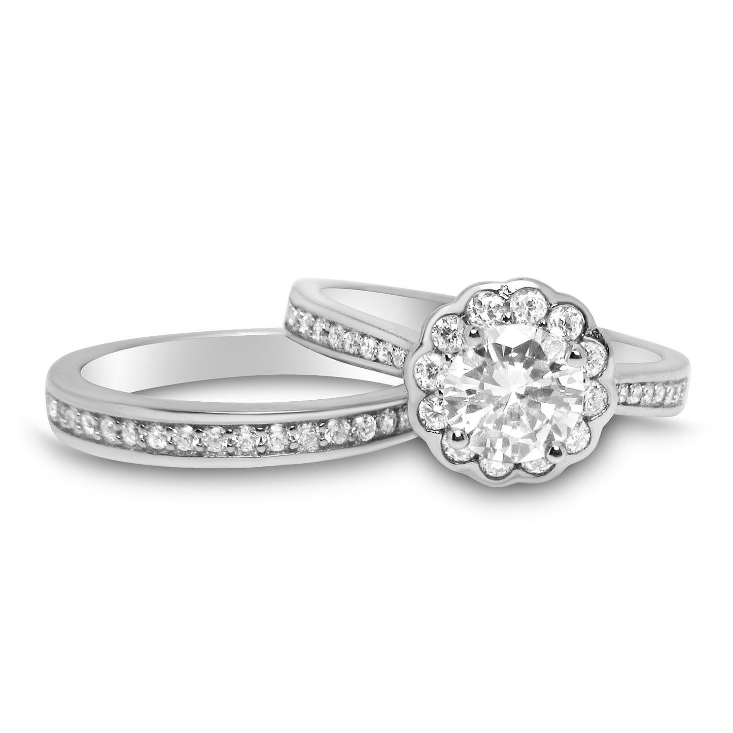 1 Carat Round Brilliant Halo Setting Wedding Engagement Ring Set